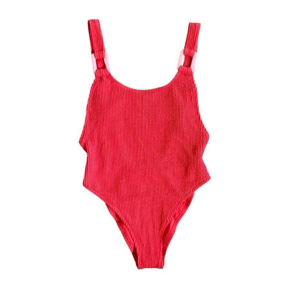 NWT Aerie Crinkle Birthday Scoop Cheekiest Red One Piece Swimsuit - Picture 7 of 12